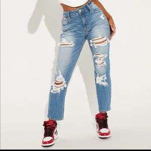 Distressed mom jeans